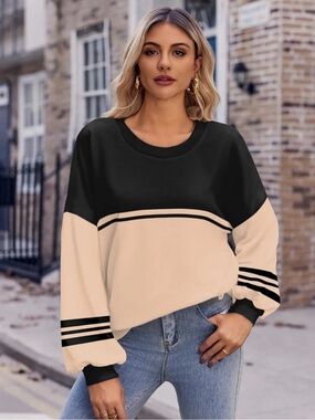 Zeagoo, Crewneck Sweater, L , P2P:26”,Beige & Black, Oversized look , EUC